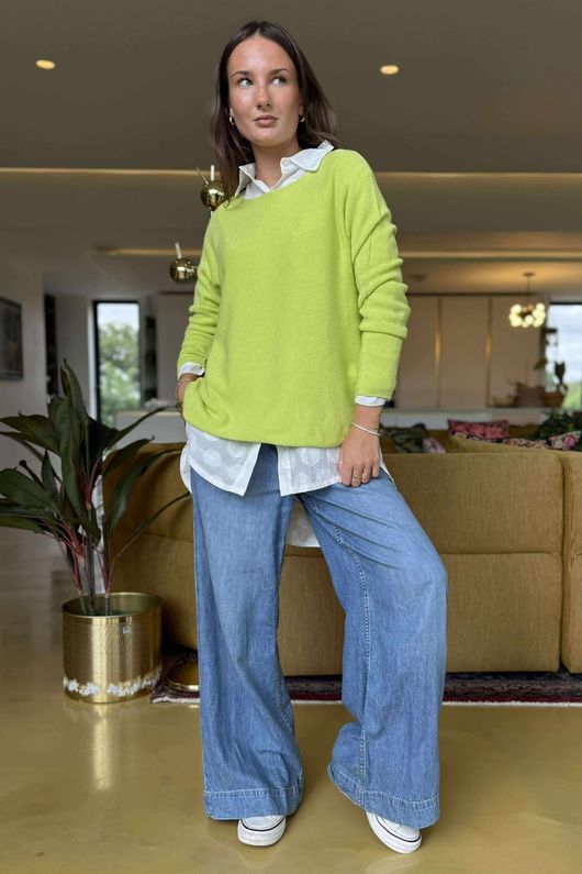 Made in Italy Conrad Body Skim Knit Jumper Chartreuse 